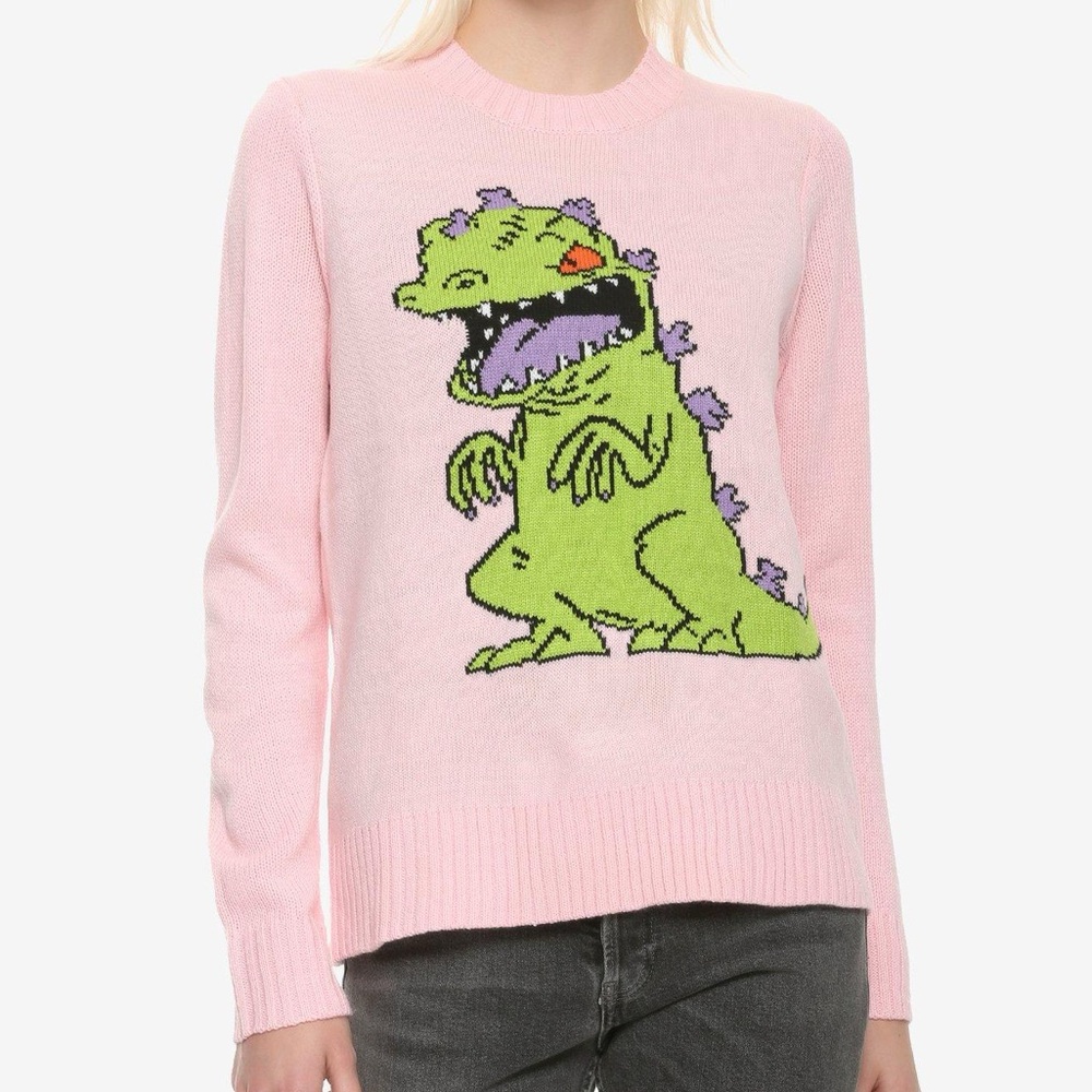 Hot Topic Nickelodeon Rugrats Reptar Pink Knit Sweater Size Small